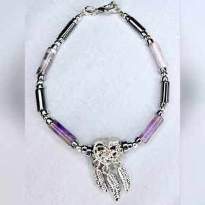 Silver Dreamcatcher Genuine Amethyst and Hematite Bracelet